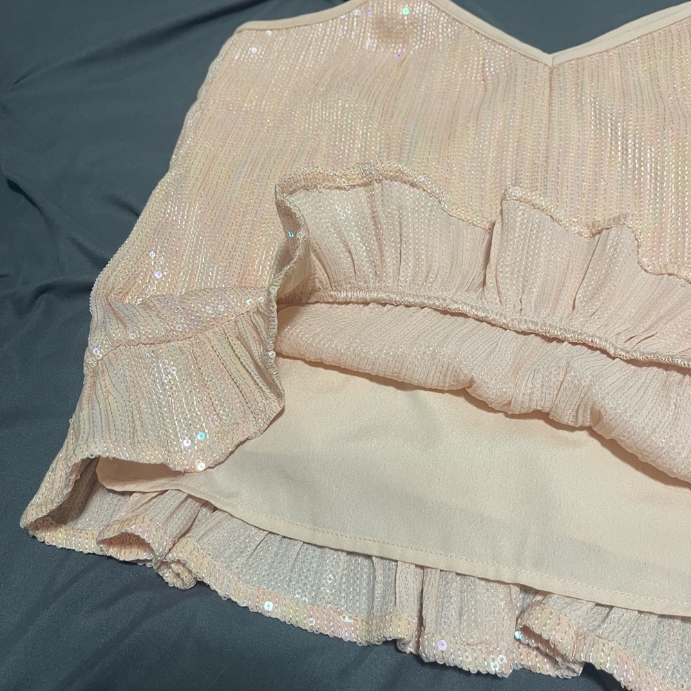 Anthropologie Amelie Iridescent Pink Sequin Ruffle Cami Top worn once - Picture 6 of 6